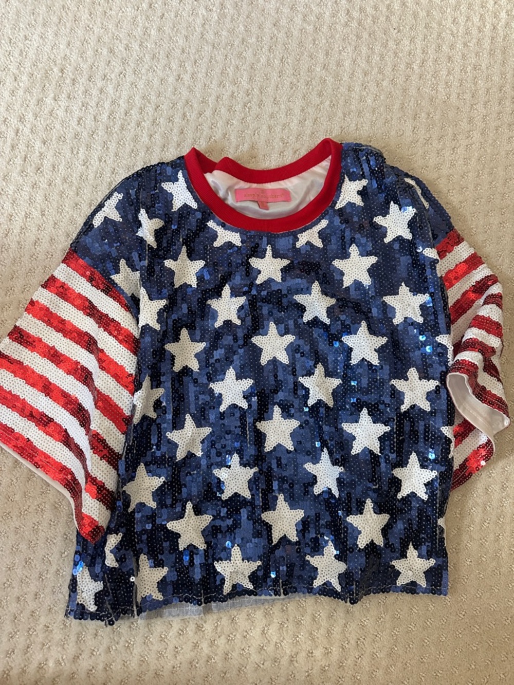 Women’s simply southern Patriotic Sequin Stars & Stripes Top - Red, White & Blue